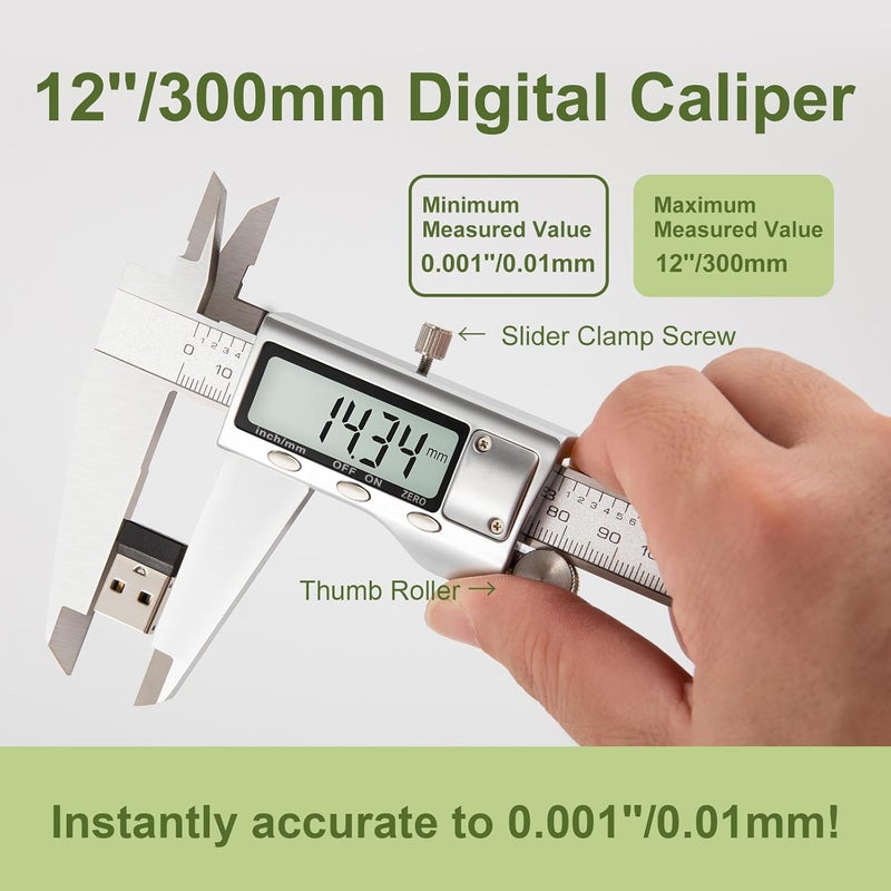 SCITOOLS All-Metal Digital Caliper 0-12" Measuring Tool, Micrometer Caliper with Auto-Off Feature, Interchangeable Between inches and millimeters for DIY/Household and 3D Printing - Image 2